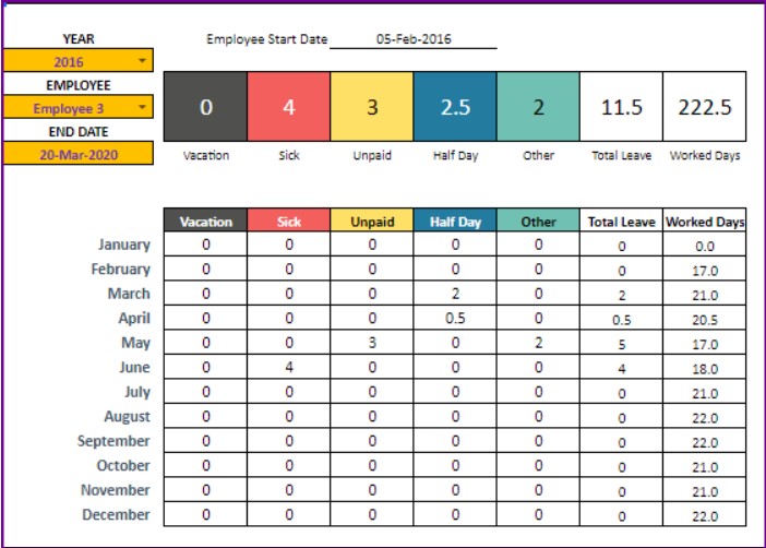 Time Off Calendar Excel