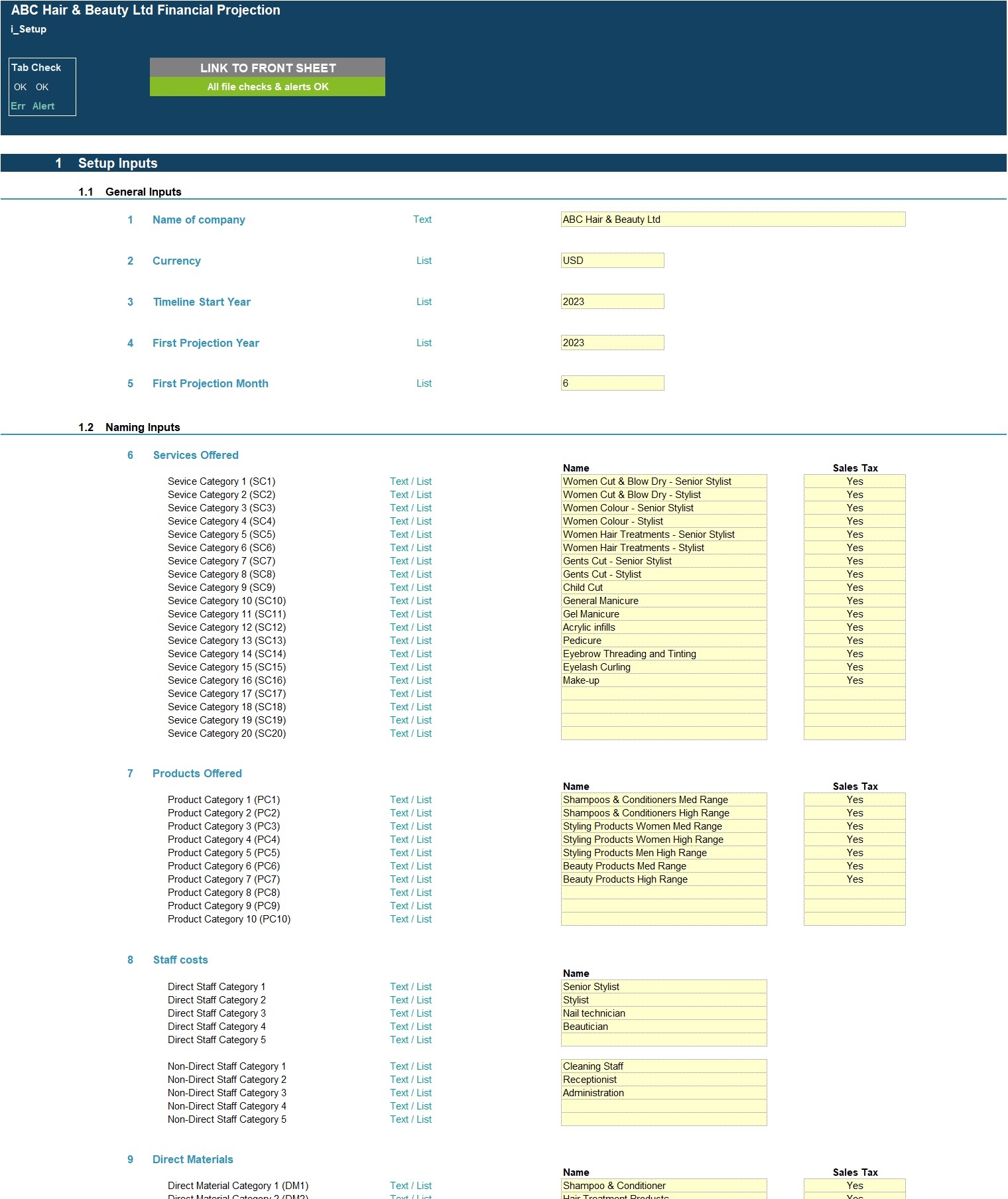 Hair & Beauty Salon 5Year 3 Statement Financial Projection Model