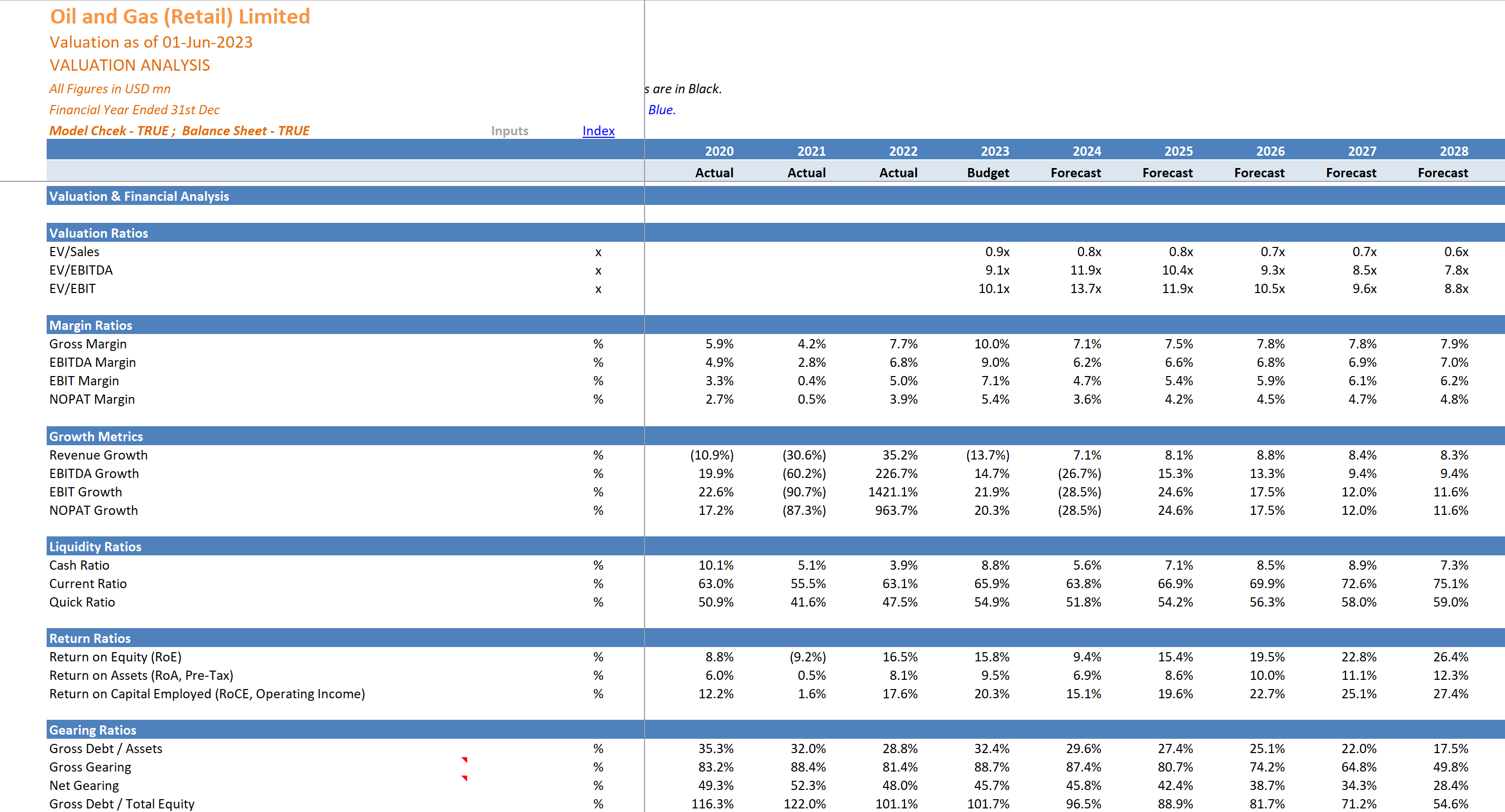 DCF Valuation Model with 5 Years Actual, 1 Year Budget and 5 Years ...