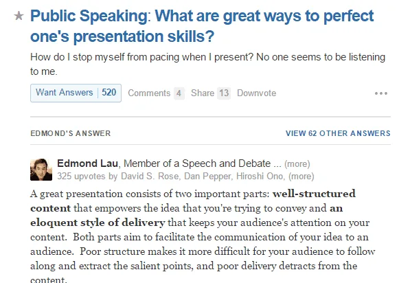 4 Edmond Lau's answer to Public Speaking What are great ways to perfect one's presentation skills - Quora